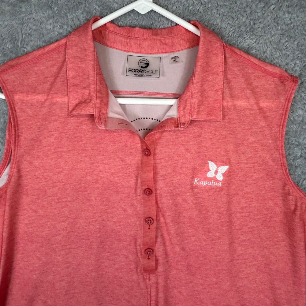 Foray Golf Womens XL Sleeveless Polo Shirt Coral Pink Kapalua Butterfly Logo - Picture 2 of 9